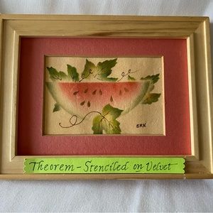 Theorem Stenciled Folk Art on Velvet Painting Signed Matted and Framed Beautiful